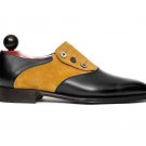 Handmade Tan Black Leather Shoes Button Top Dress Shoes Formal Shoes For Men