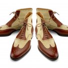 Handmade Classic Brown Beige Leather Boots Dress Casual Leather Jeans For Men