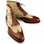 Handmade Classic Brown Beige Leather Boots Dress Casual Leather Jeans For Men