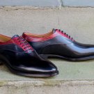 Handmade Two Tone Maroon Black Lace Up Shoes, Leather Shoes, Men luxury shoes