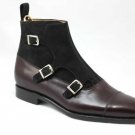 Handmade Triple Monk Boots, Men Triple Buckle Ankle Formal Dress Boot, Monk Boot