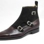 Handmade Triple Monk Boots, Men Triple Buckle Ankle Formal Dress Boot, Monk Boot