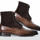 Handmade Ankle High Brown Boots. Fashion Style Designer Suede & Leather Men Boot