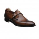Handmade Men Fashion Footwear Dress Shoes Monks Brown Leather Monk Tuxedo Shoes