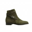 Men's Jodhpurs Ankle Boot, Handmade Green suede boots, Dress Formal Leather boot
