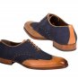 Men's Wingtip Shoes, Brogue Leather Shoes, Handmade Navy Tan Shoes, Two Tone