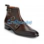 Men Handmade Triple Monk Leather Boots, Brown Ankle High formal Dress Boots
