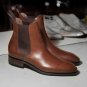 Handmade Chelsea Leather Boot, Men Brown Ankle High Formal Casual Denim Boots