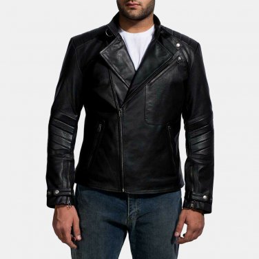 Men's Black Leather Jacket, Designer Trendy Scooter Fashion Leather Jacket