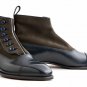 Men Handcrafted Brown Navy Button Top Leather Boots Office Dress Formal Boots