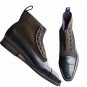 Men Handcrafted Brown Navy Button Top Leather Boots Office Dress Formal Boots