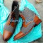 Handmade Tone Ankle High Boots Tweed & Leather Cap Toe Formal Casual Boots