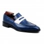 Handmade Shoes, Slip-on blue white genuine calf leather Shoes, Loafer Shoes