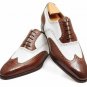 Men Oxford Brogue Shoes, Brown Wingtip Leather Handmade Dress Formal Shoes