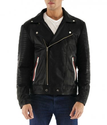 Black Biker Leather Jacket, Stripped Men Trendy Scooter Fashion Leather Jacket