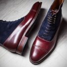 Handmade Ankle High Boots Burgundy Cap Toe Suede & Leather Formal Boots For Men