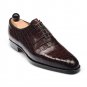Brown alligator derby shoes, Handmade Crock texture genuine leather, Dress shoes