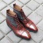 Handmade Brown Leather Ankle Boots,Tweed Casual Cap Toe Boot New Formal Boot Men