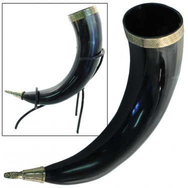 Viking Drinking Horn brass decore with Metal stand Reenactment