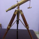 Vintage Solid Brass Nautical Tripod Port Marine Navy Telescope in Brass