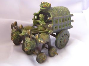 Antique 100ys+ old solid  brass Bull Cart collectible for ,historical lovers,ree