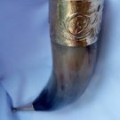 Amazing Brass Carved Top Viking Drinking Horn for beer, wine, mead, pagan and ce