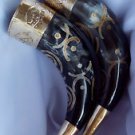 Amazing Brass Carved Symbol Viking Drinking Horn for beer, wine, mead, pagan and