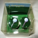 Golf Ball on tee green enamel silver tone round cufflinks cuff links