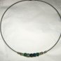 Silver tone blue green glass beaded cable choker necklace 18"