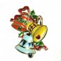 VTG Christmas Bells hard plastic 2" pin brooch Hong Kong EC