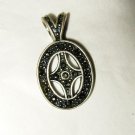 AAI pewter marcasite black enamel cross small 1.25" cutout oval pendant signed