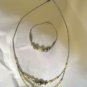VTG Liquid Silver MOP shell & carved rose bead necklace 18" & 7" Bracelet set