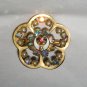 VTG Masons AB Rhinestone stacked gold metal enameled 1.25" floral pin brooch