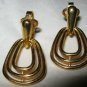 Crown Trafari shiny gold tone door knocker clip earrings MINT signed