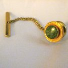 VTG Lamode yellow Gold filled tone green stone round 12mm 3/8"  tie tac signed