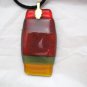 Abstract orange red green yellow fused glass 2" x 1" large pendant USA