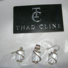 Thad Cline 925 sterling silver clear large 1" swarvoski earrings & pendant set