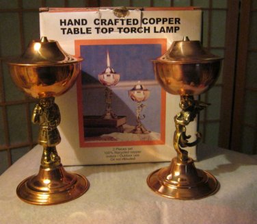 Irvine Charm & Design Copper Santa & Angel table torch lamp set NIB