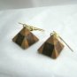 Pyramid wood inlay dangle hook earrings 1/2" small Handmade