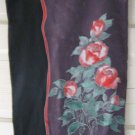 Handmade Dao black brown green red rose floral silk scarf  36" square signed