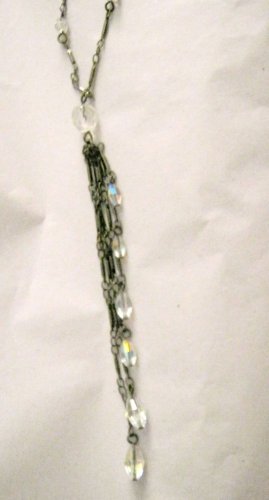 Express pewter tone waterfall Y AB crystal chain necklace 22" adjustable