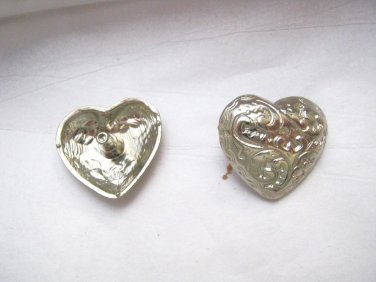 Heart silver metal stamped rivet concho  1"  NOS  No Back caps set of 2