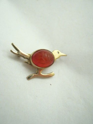 VTG WRE W E Richards 12K GF gold filled scarab jelly belly Roadrunner pin Small