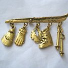 VTG J J Jonette gold tone Ski boot hat charm pin brooch   2.5" x 1.5"