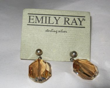 Emily Ray sterling champagne Swarovski crystal dangle pierced post earrings