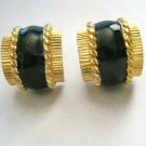 St John black enamel & gold tone wide huggie clip earrings MINT signed!