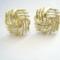 VTG Lisner pale gold tone Wheat ribbon cut-out screw back earrings 3/4"