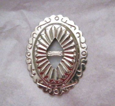 Oval slotted silver metal stamped concho  2.25" x 1.75" NOS Taiwan
