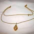 Express faux pearl pendant 34" gold tone long chain necklace w/logo tag