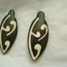 Horn inset with bone large oval 2+"  beads  set of 2 handmade unique
